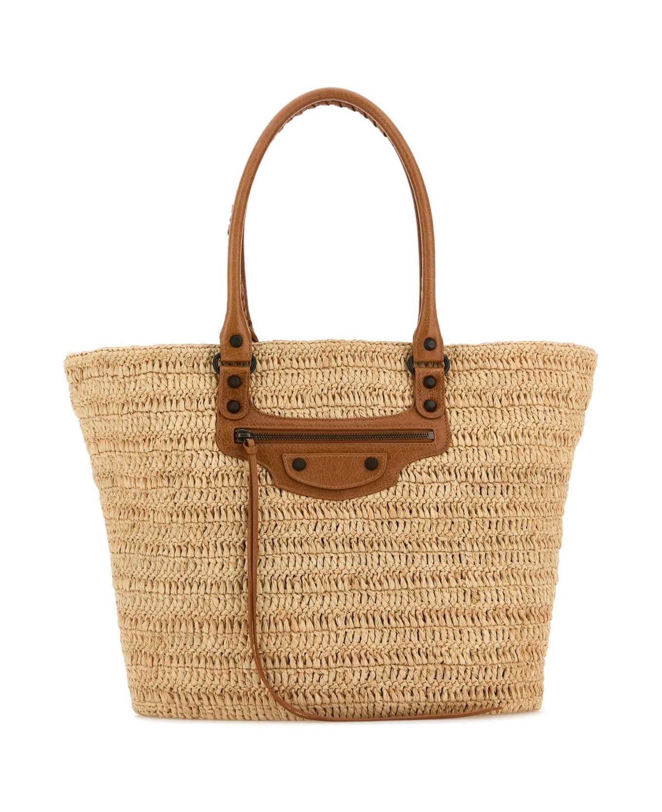 Balenciaga Raffia Medium Le City Shopping Bag - NATURAL/CAMEL