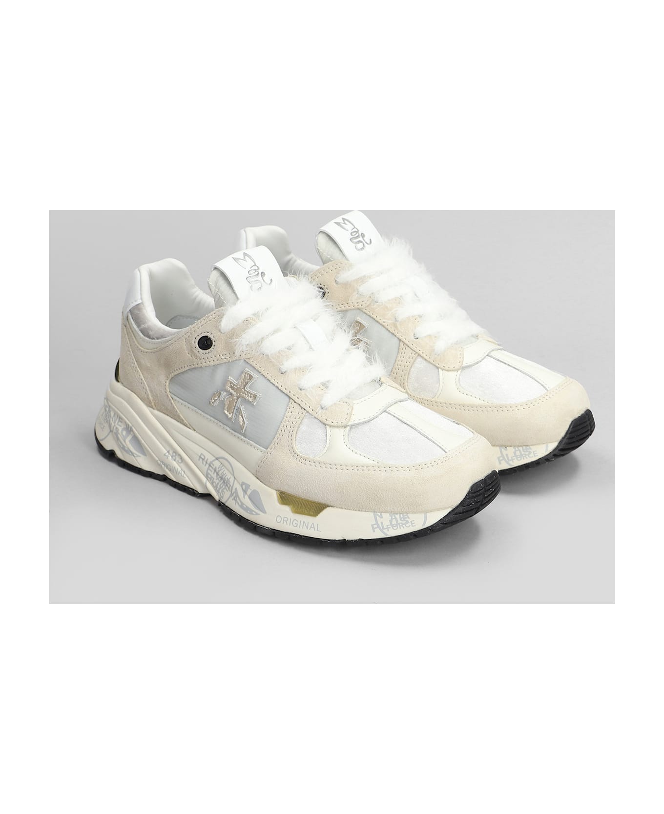 Premiata Mase Sneakers In Beige Suede And Fabric - beige