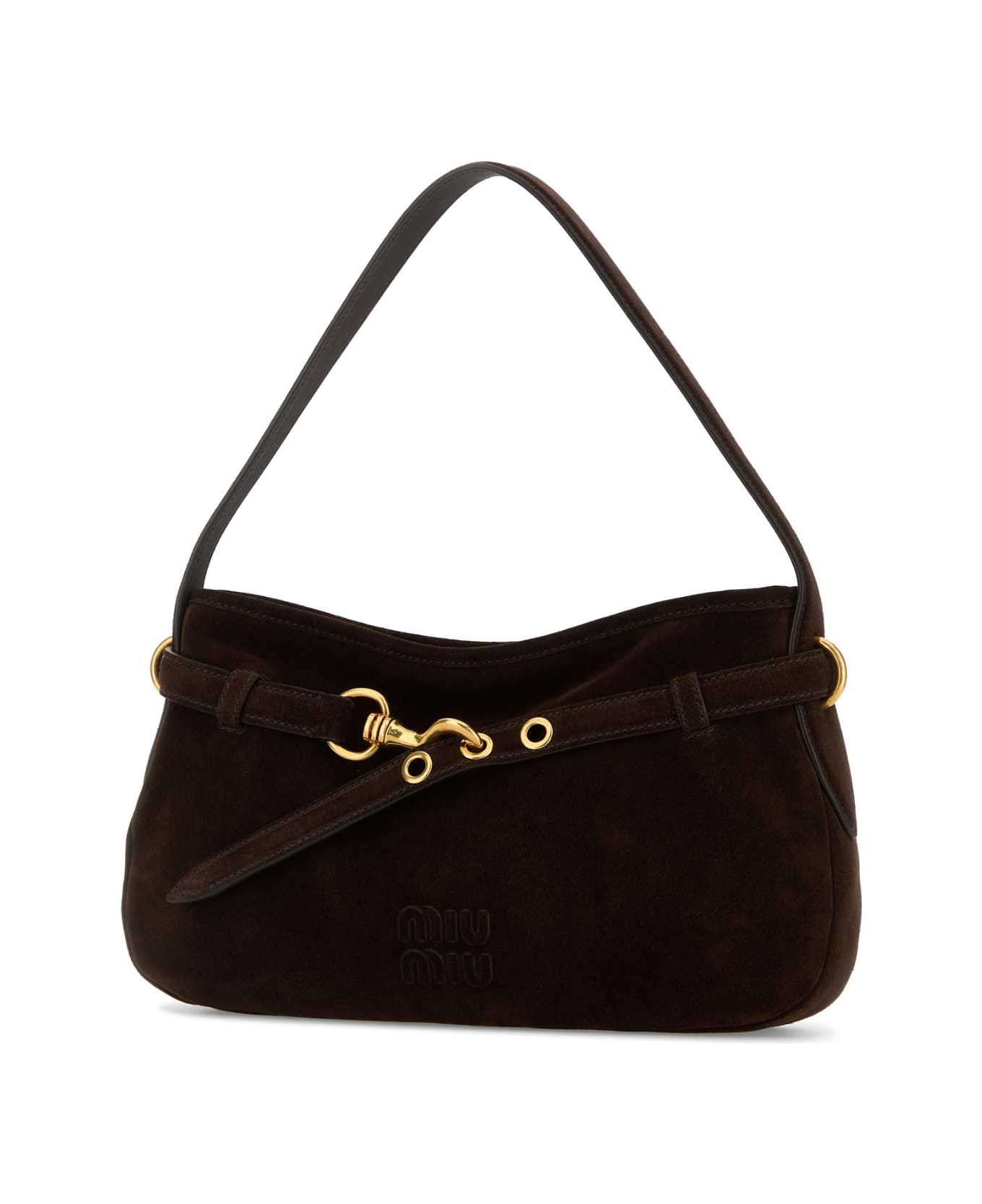 Miu Miu Dark Brown Suede Avenue Shoulder Bag - MORO