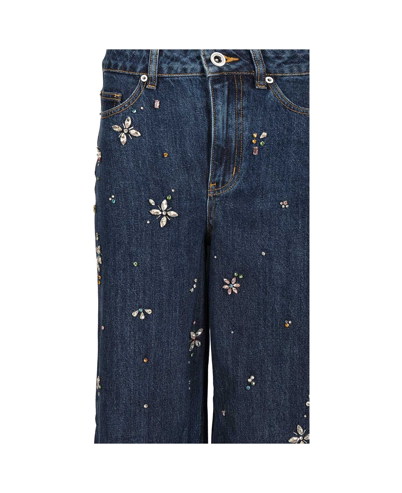 self-portrait Wide Leg Denim Jeans - BLUE