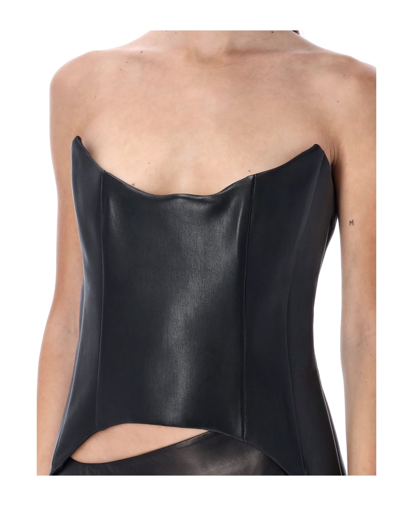 Monot Leather Bustier Without Gloves - BLACK