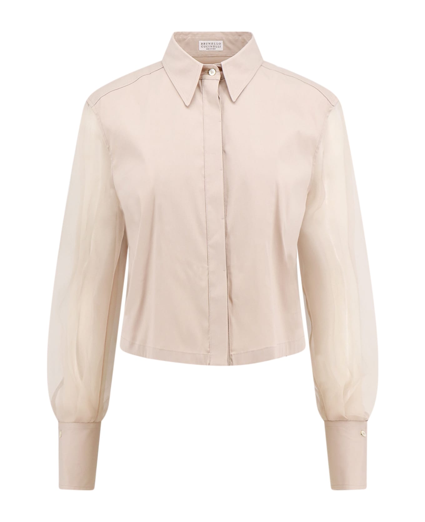 Brunello Cucinelli Cotton Shirt With Voile Sleeves - Beige