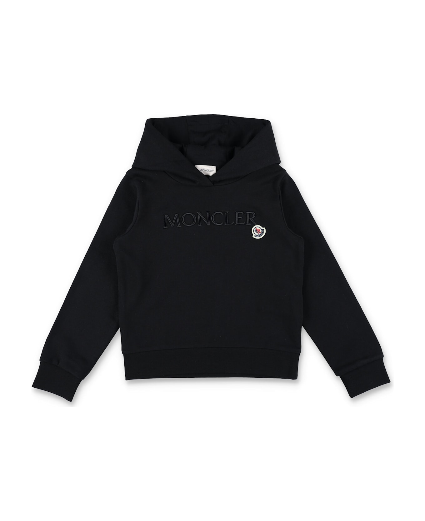 Moncler Kid - Embroidered Tonal Logo Cotto Hoodie - BLACK