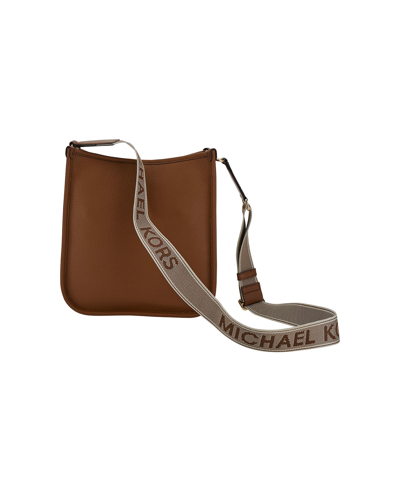 MICHAEL Michael Kors Brown Crossbody Bag With Mk Logo Detail In Hammered Leather Woman - Beige