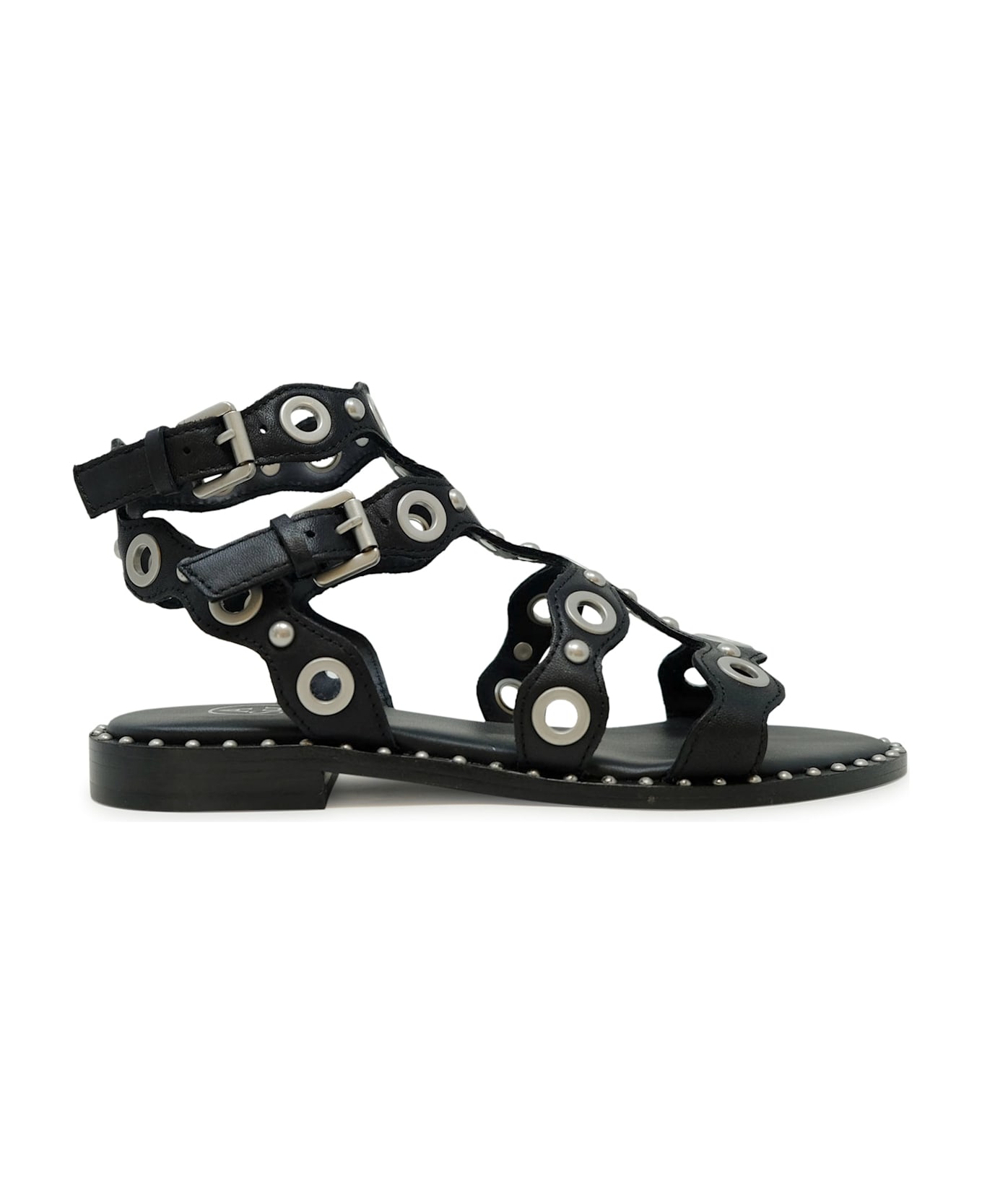 Ash Black/silver Flat Sandal - BLACK