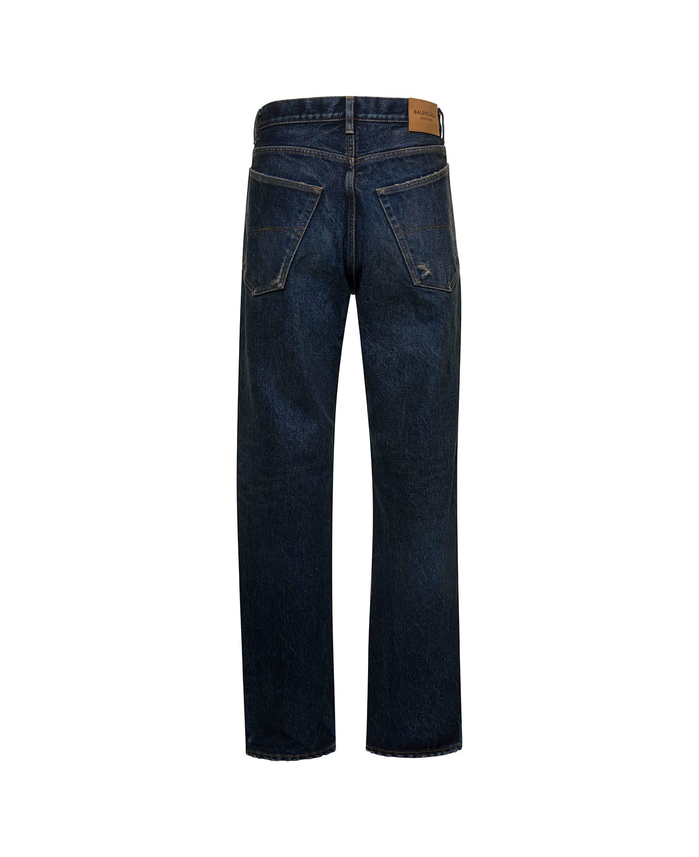 Balenciaga Blue 5-pocket Jeans With Logo Patch In Cotton