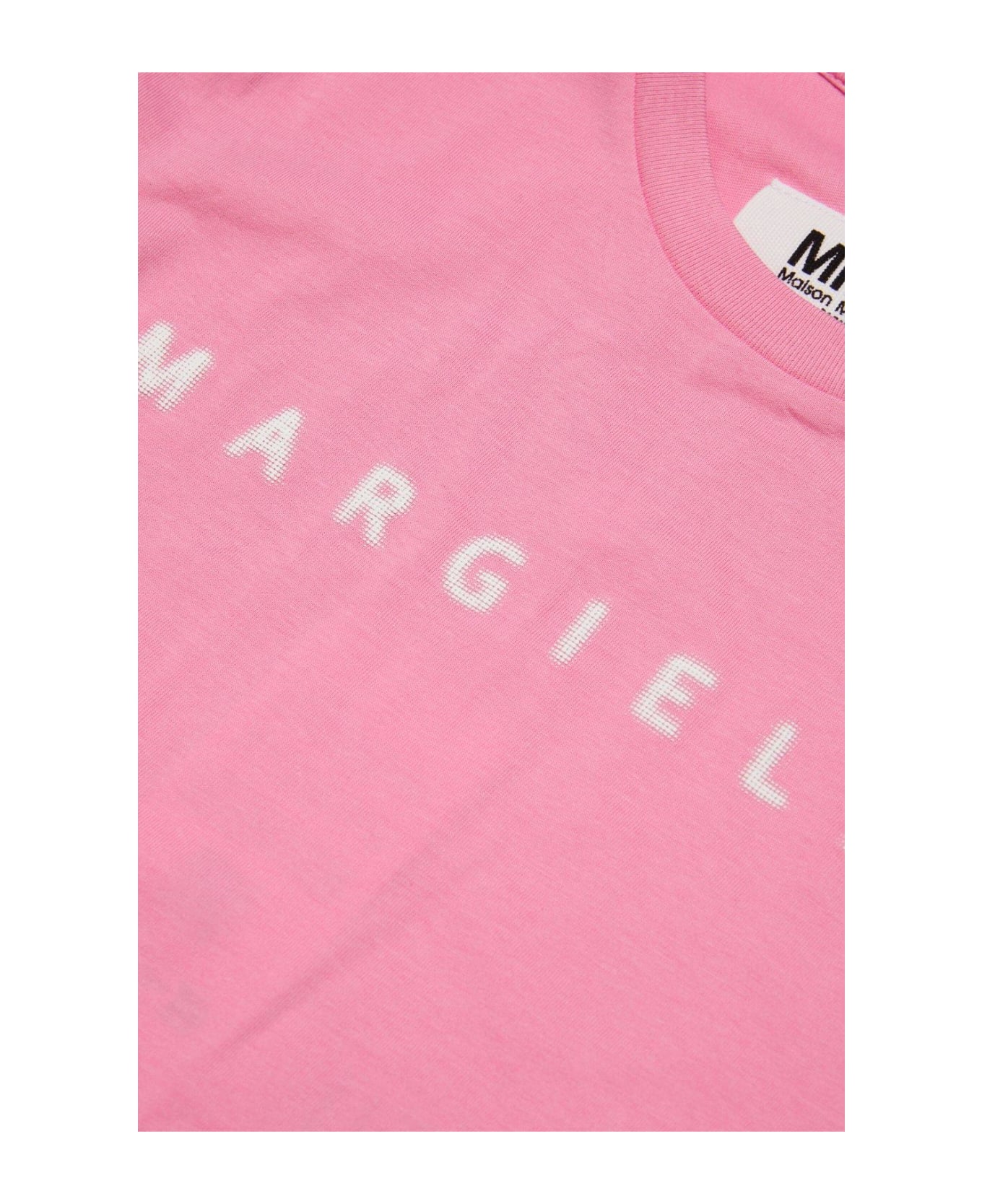 MM6 Maison Margiela Logo Printed Crewneck Asymmetric T-shirt - Pink
