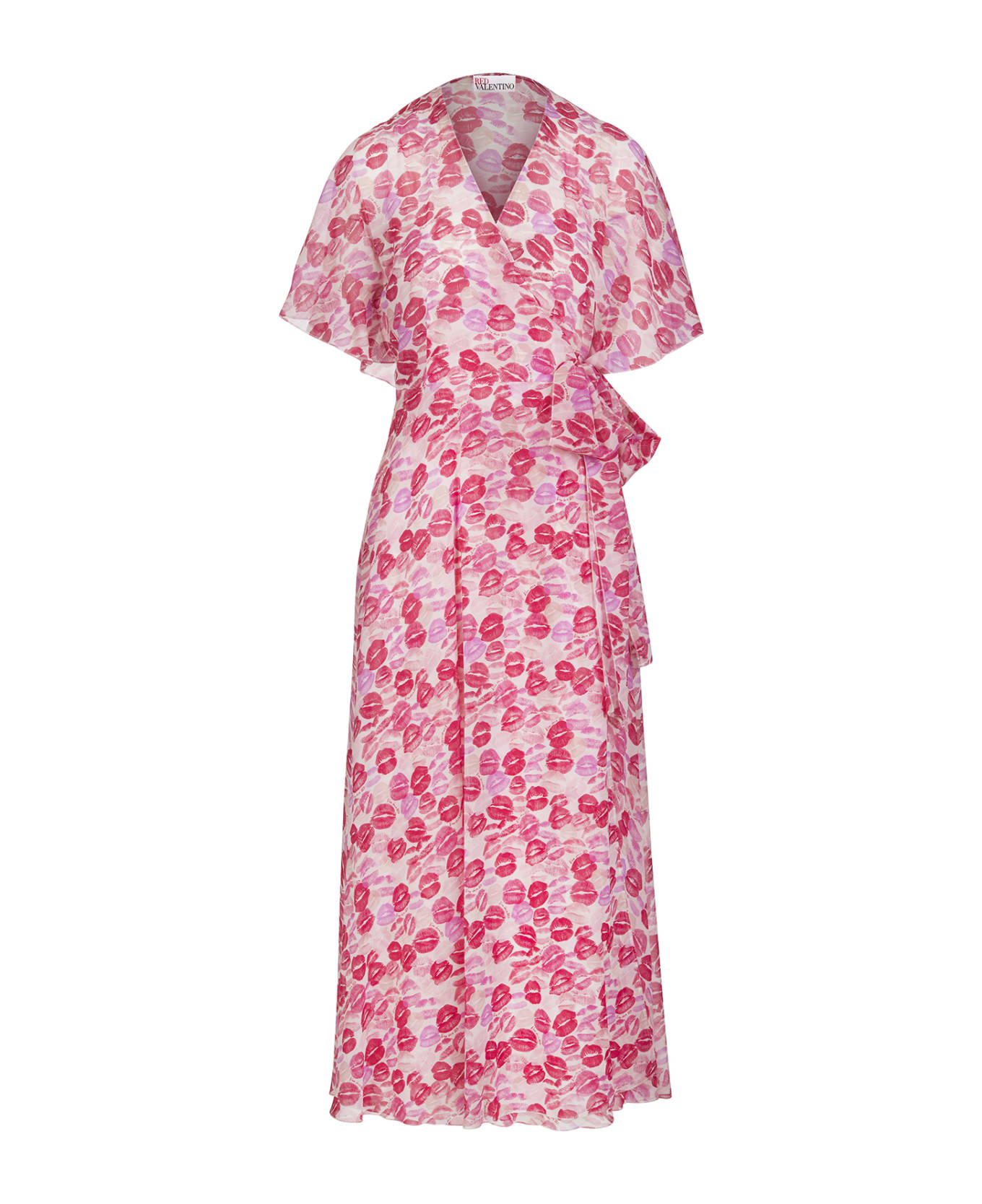 RED Valentino Woman Long Pink Silk Dress With Lips Print - Rosa