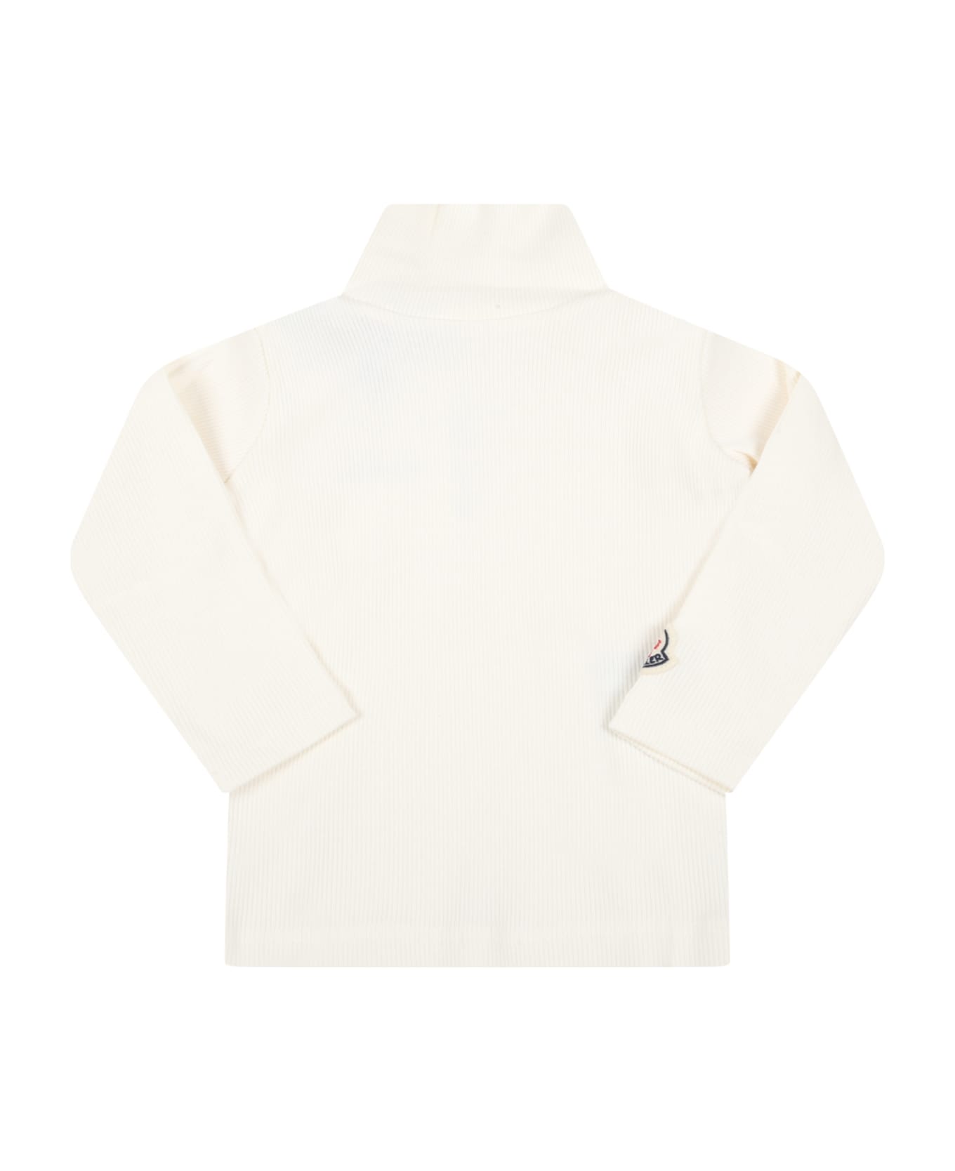 Moncler Ivory Turtleneck For Baby Kids With Patch - White