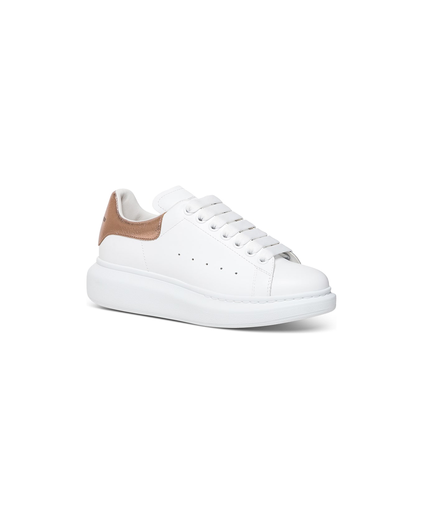 Alexander McQueen Woman's  White Leather And Gold Heel Tab  Oversize Sneakers - White