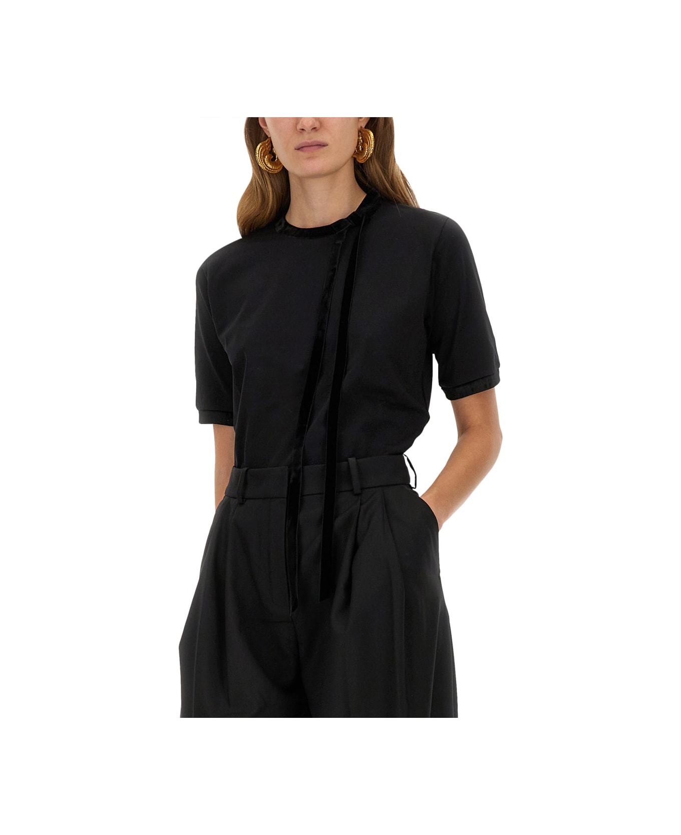 Nina Ricci T-shirt With Ribbon And Bow - BLACK