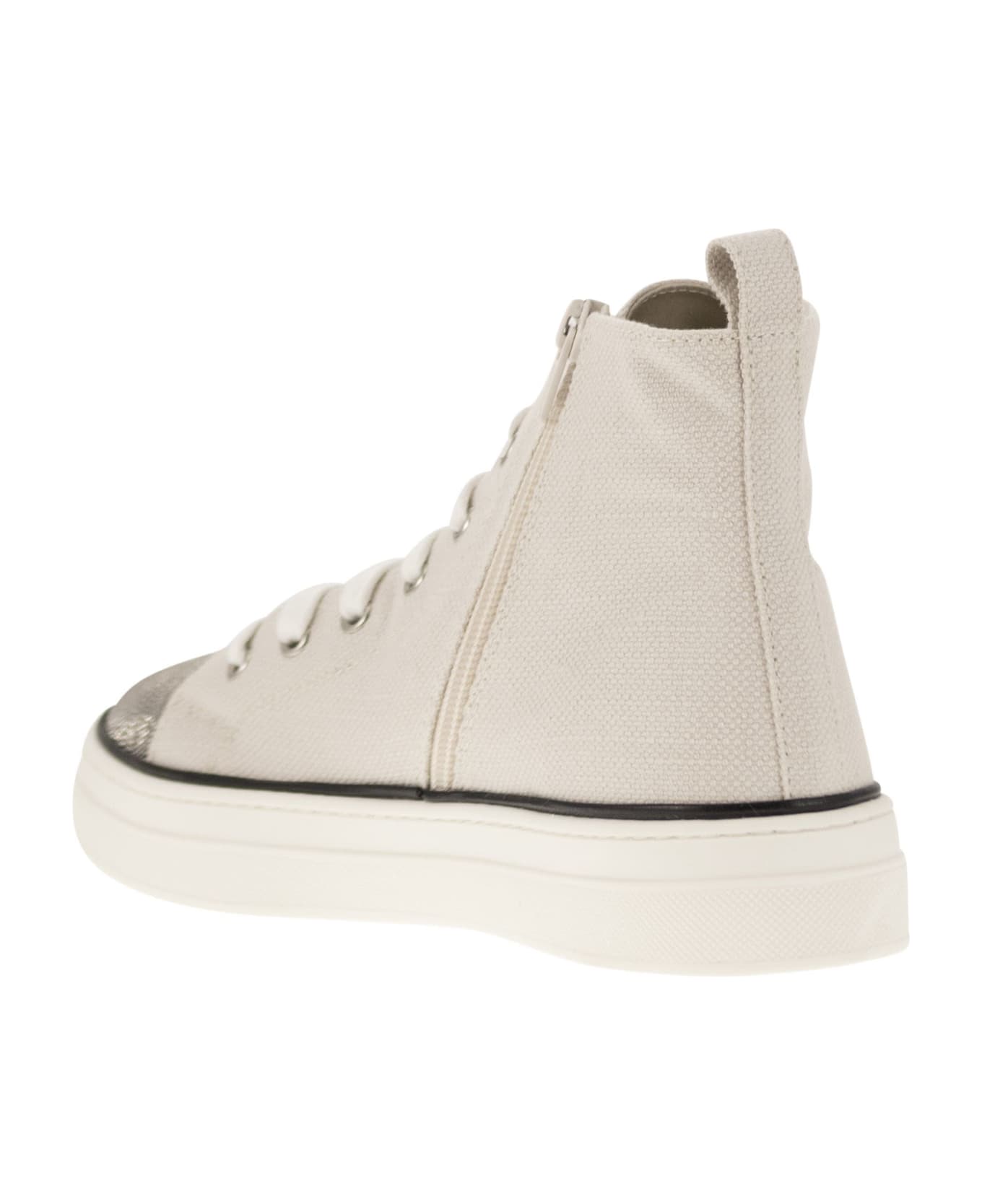 Brunello Cucinelli High-top Sneakers In Cotton And Linen - White