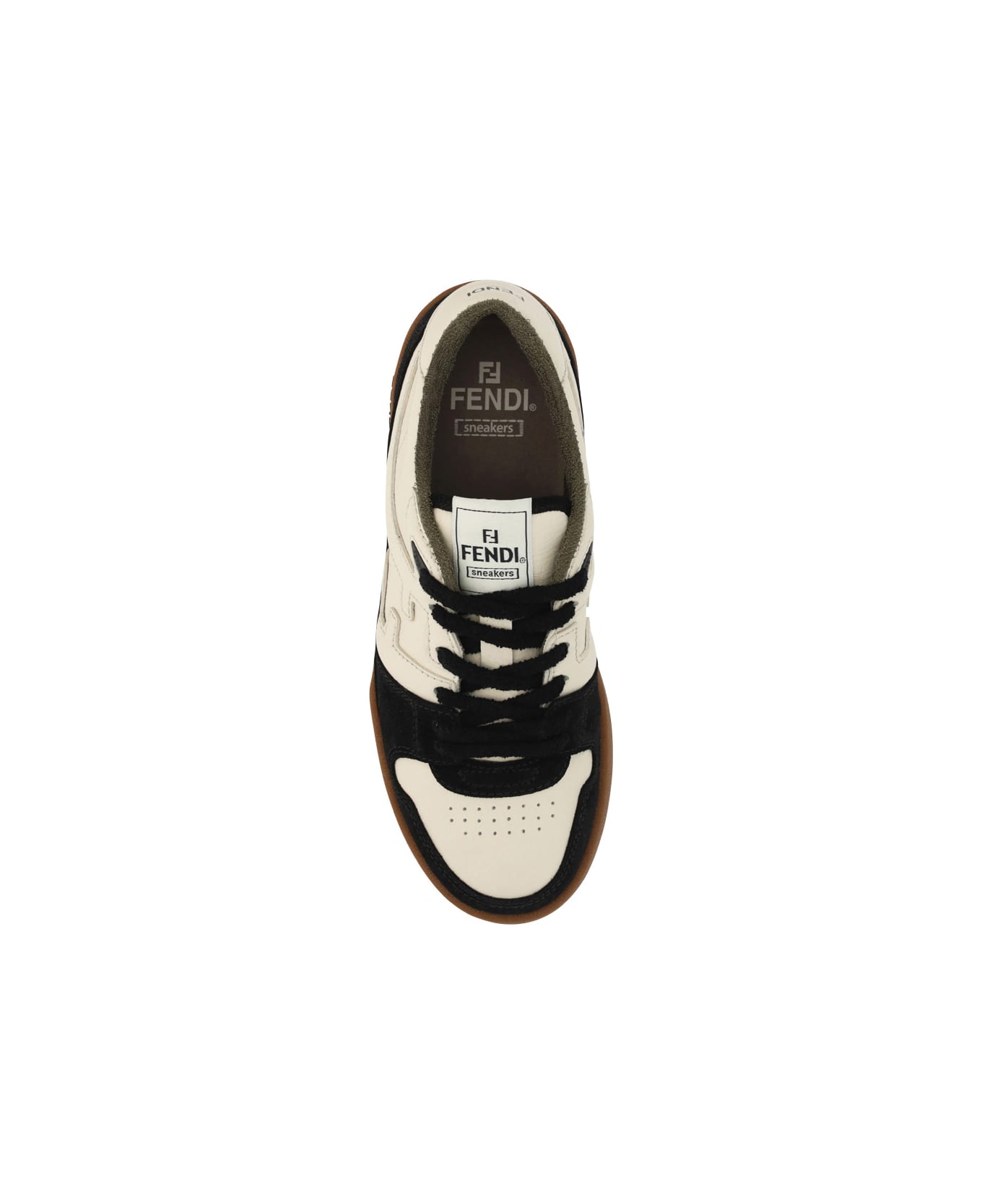 Fendi Match Sneakers In Leather With Suede Inserts - Nero+milk+nero
