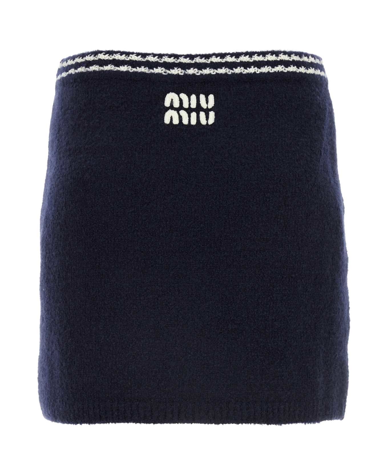 Miu Miu Blue Wool Blend Mini Skirt - BLUNATURALE