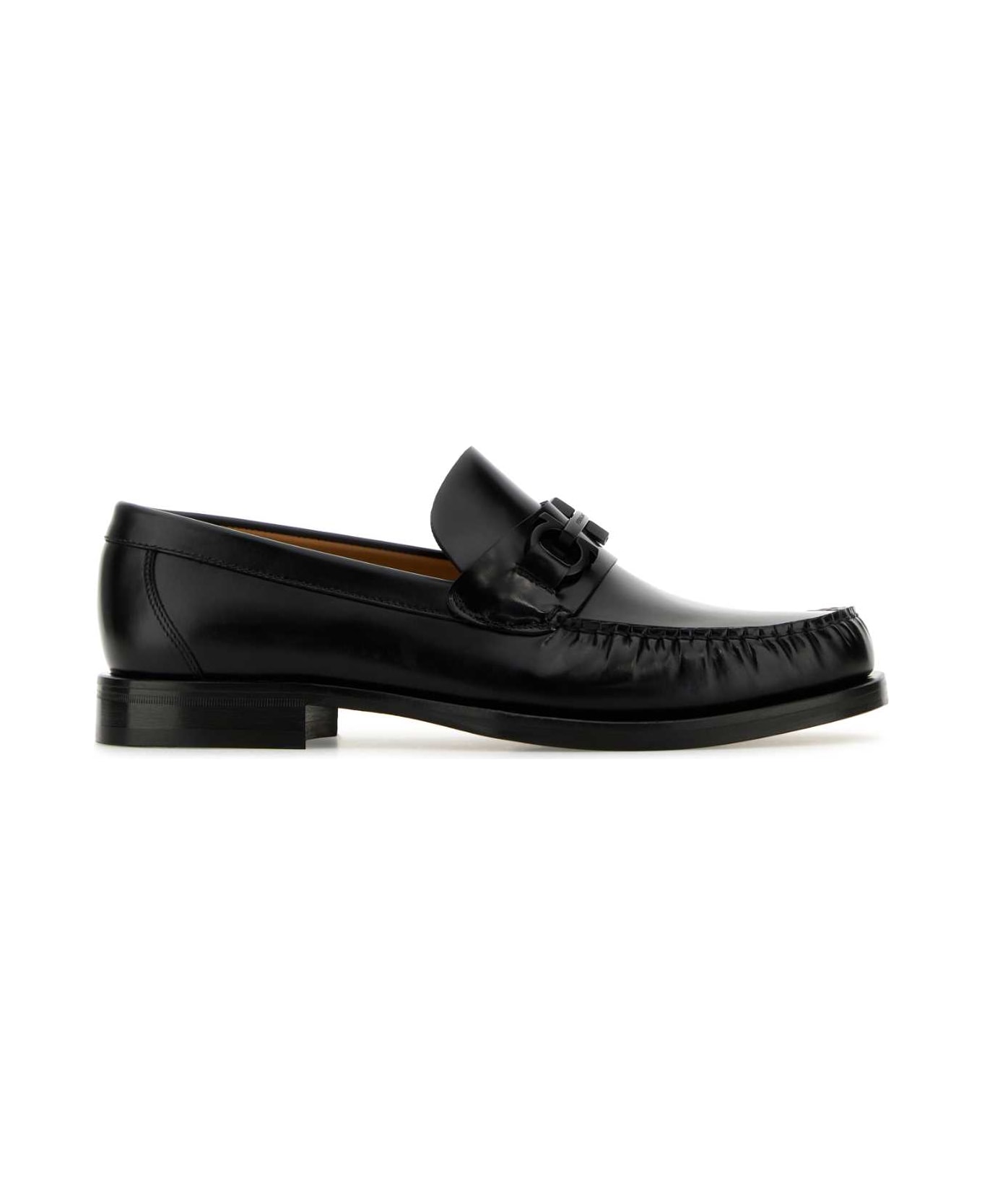 Ferragamo Black Leather Fort Loafers - NERO