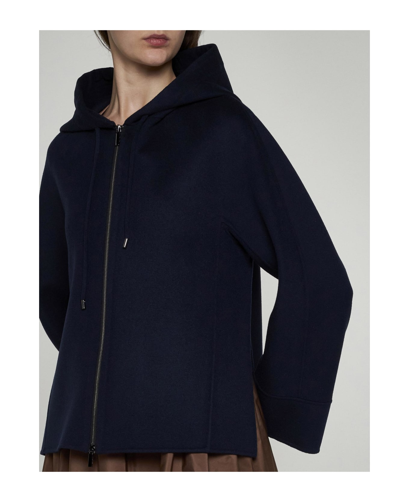 'S Max Mara Wind Hooded Wool Jacket - BLUE