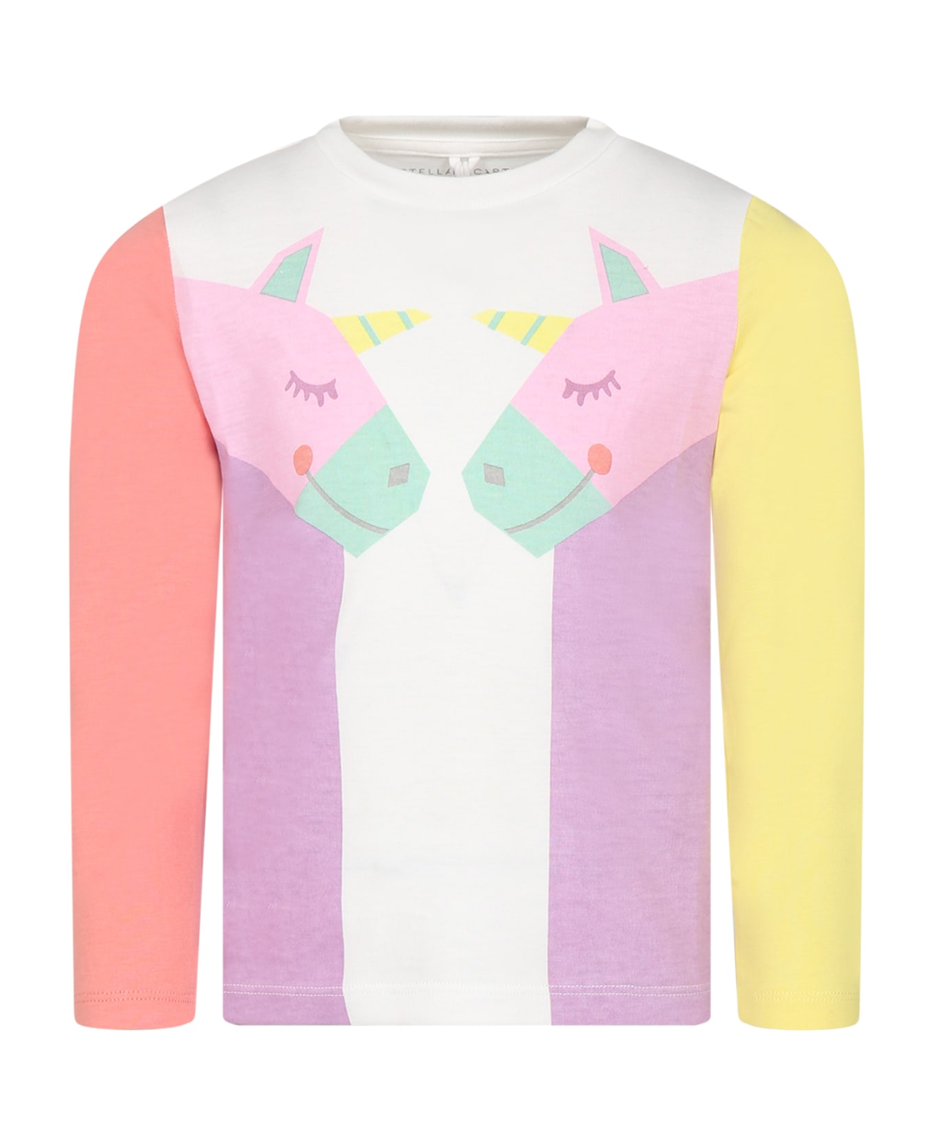 Stella McCartney Kids White T-shirt For Girl With Unicorns - Multicolor Tシャツ＆ポロシャツ