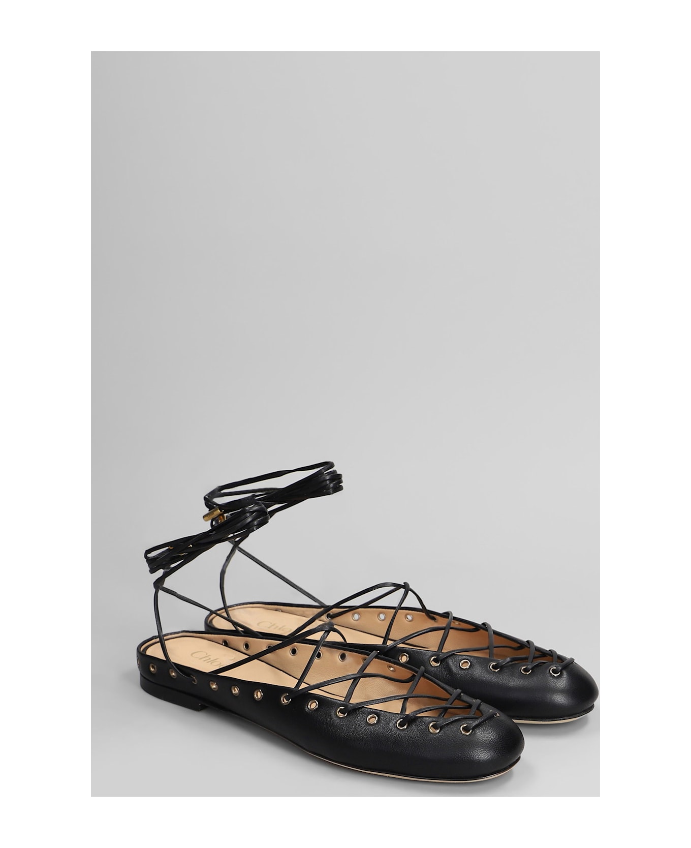 Chloé Ghillies Ballet Flats In Black Leather - black