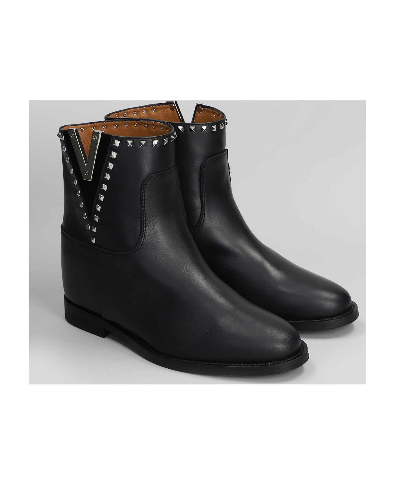 Via Roma 15 Ankle Boots Inside Wedge In Black Leather - black