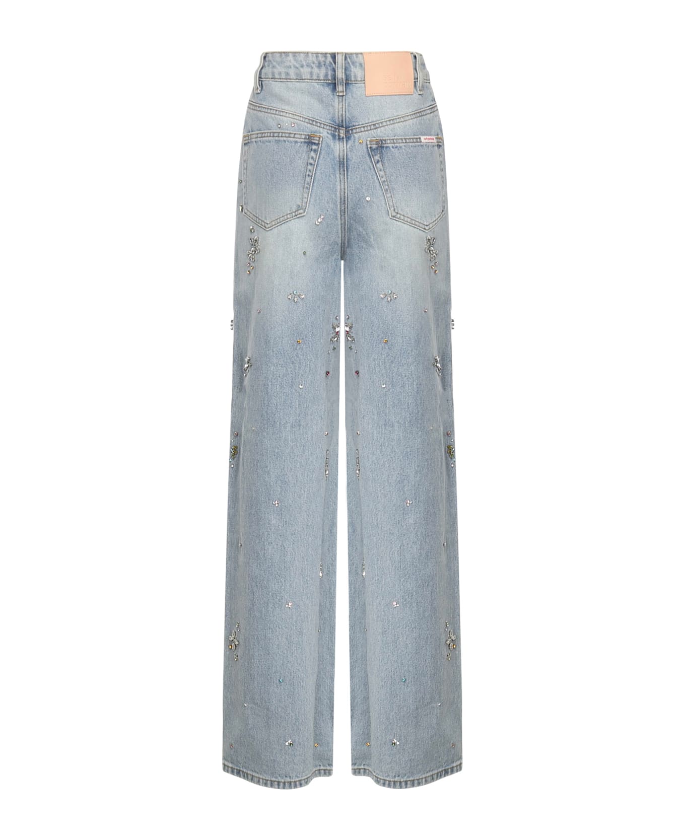 self-portrait Jeans With Rhinestone Flowers - Blue