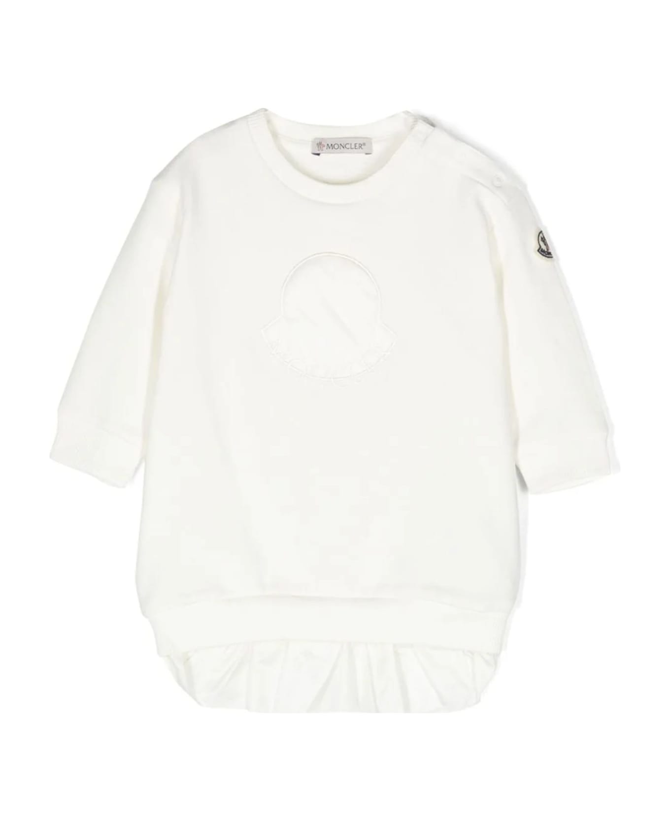 Moncler White Cotton Blend Sweatshirt Dress - Bianco