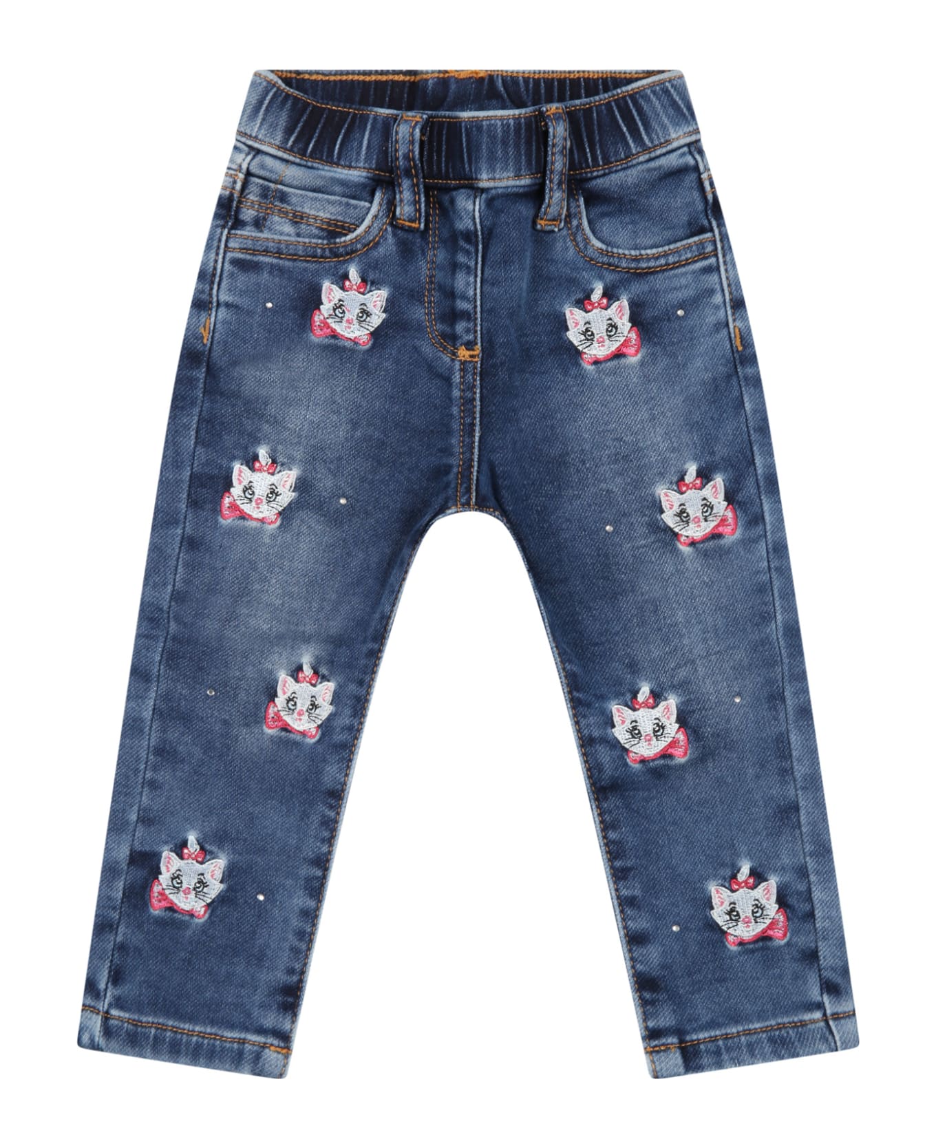 Monnalisa Blue Jeans For Baby Girl With Aristocats - Denim