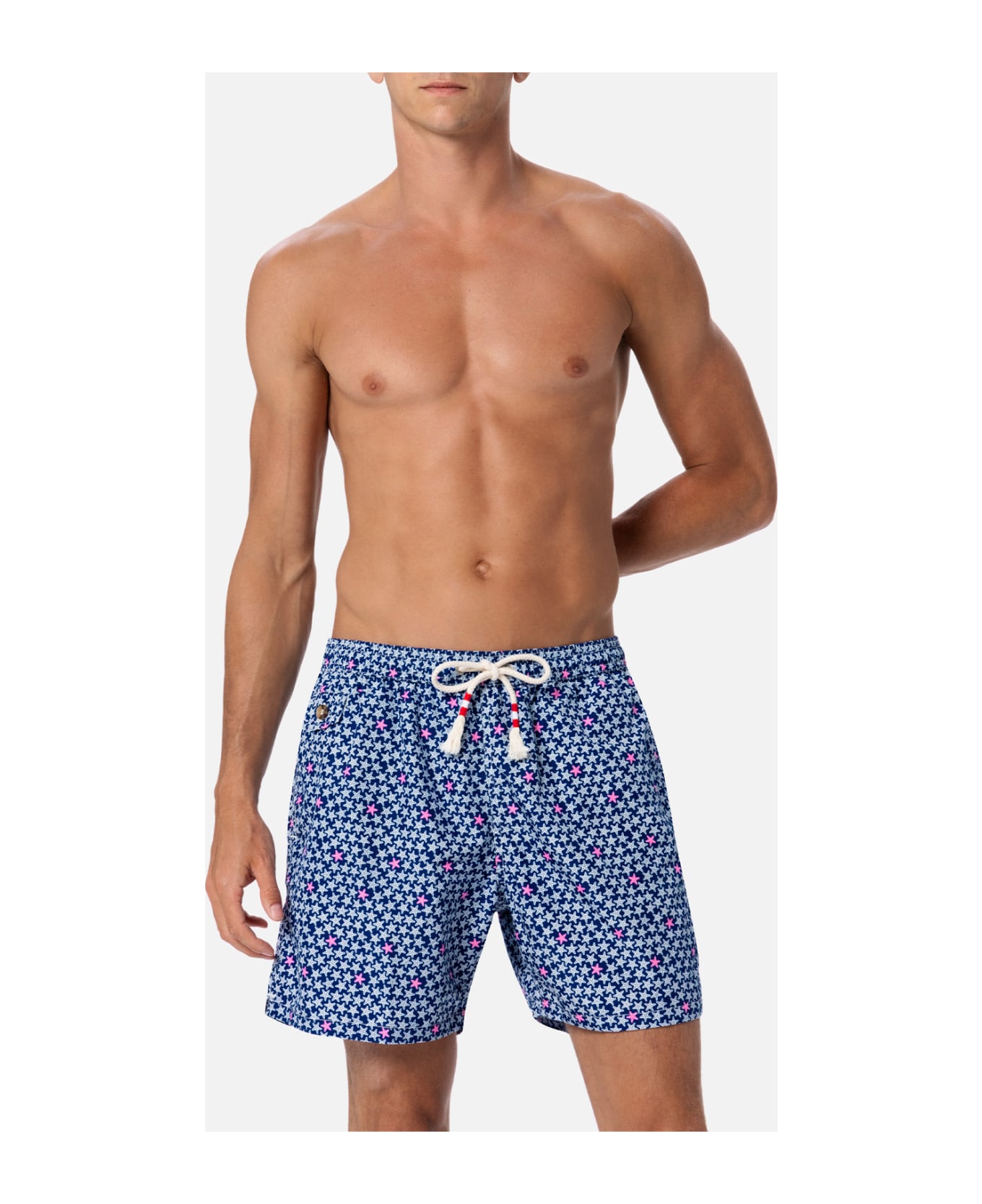 MC2 Saint Barth Man Lightweight Fabric Swim-shorts Lighting 70 With Starfishes Print - BLUE