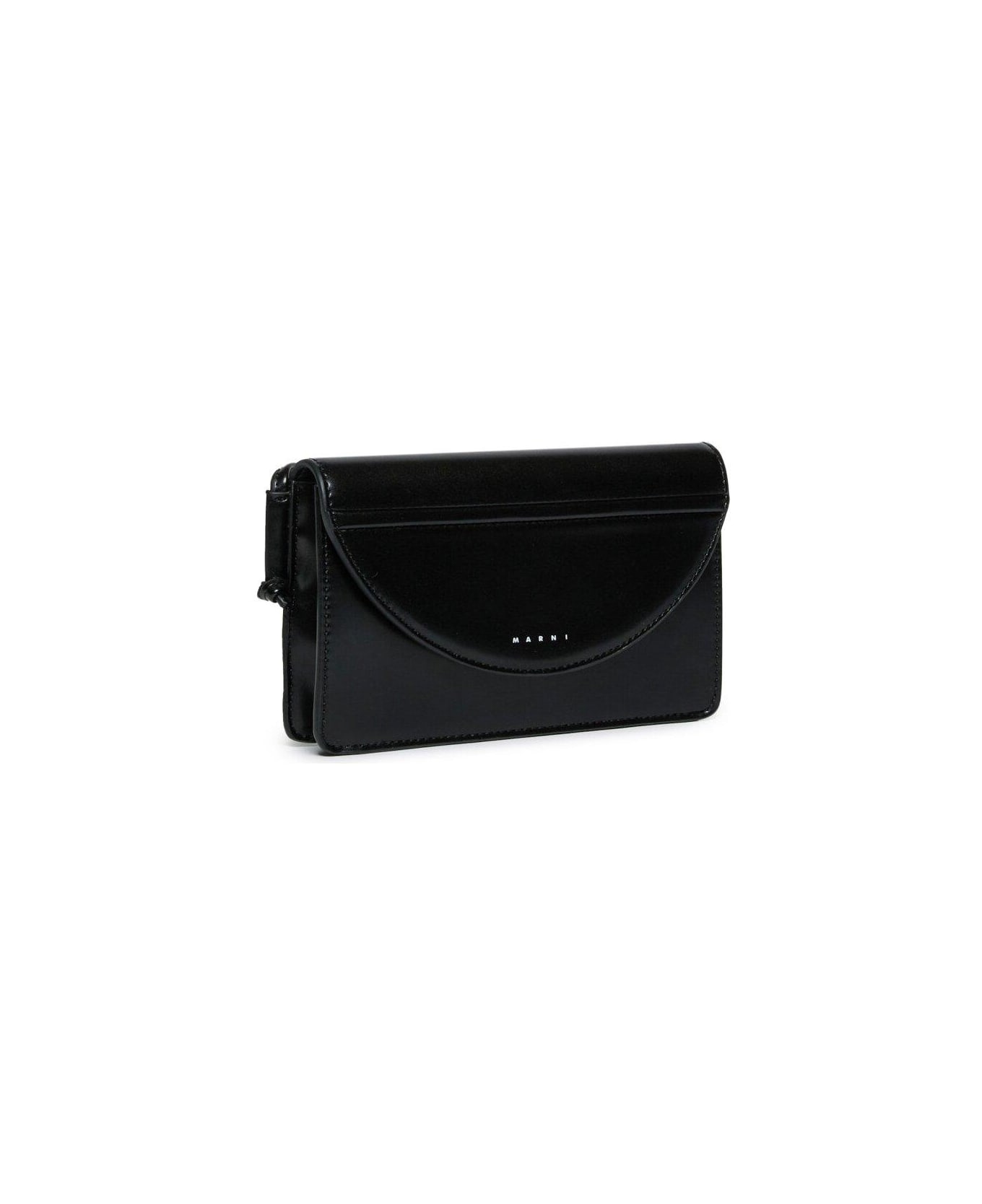 Marni Logo Printed Foldover Top Shoulder Bag - Black