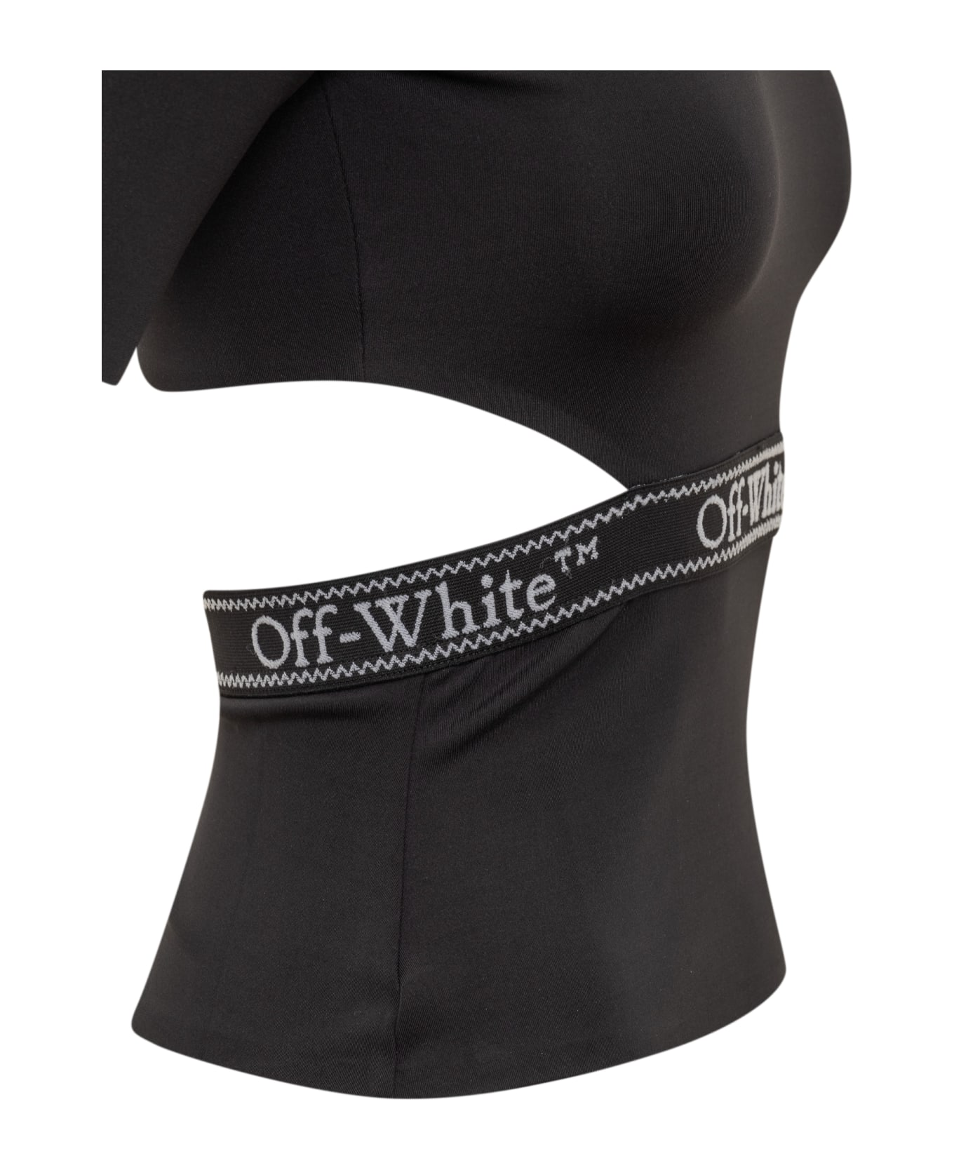 Off-White Logo Band Cut-out Crewneck Top - BLACK WHITE