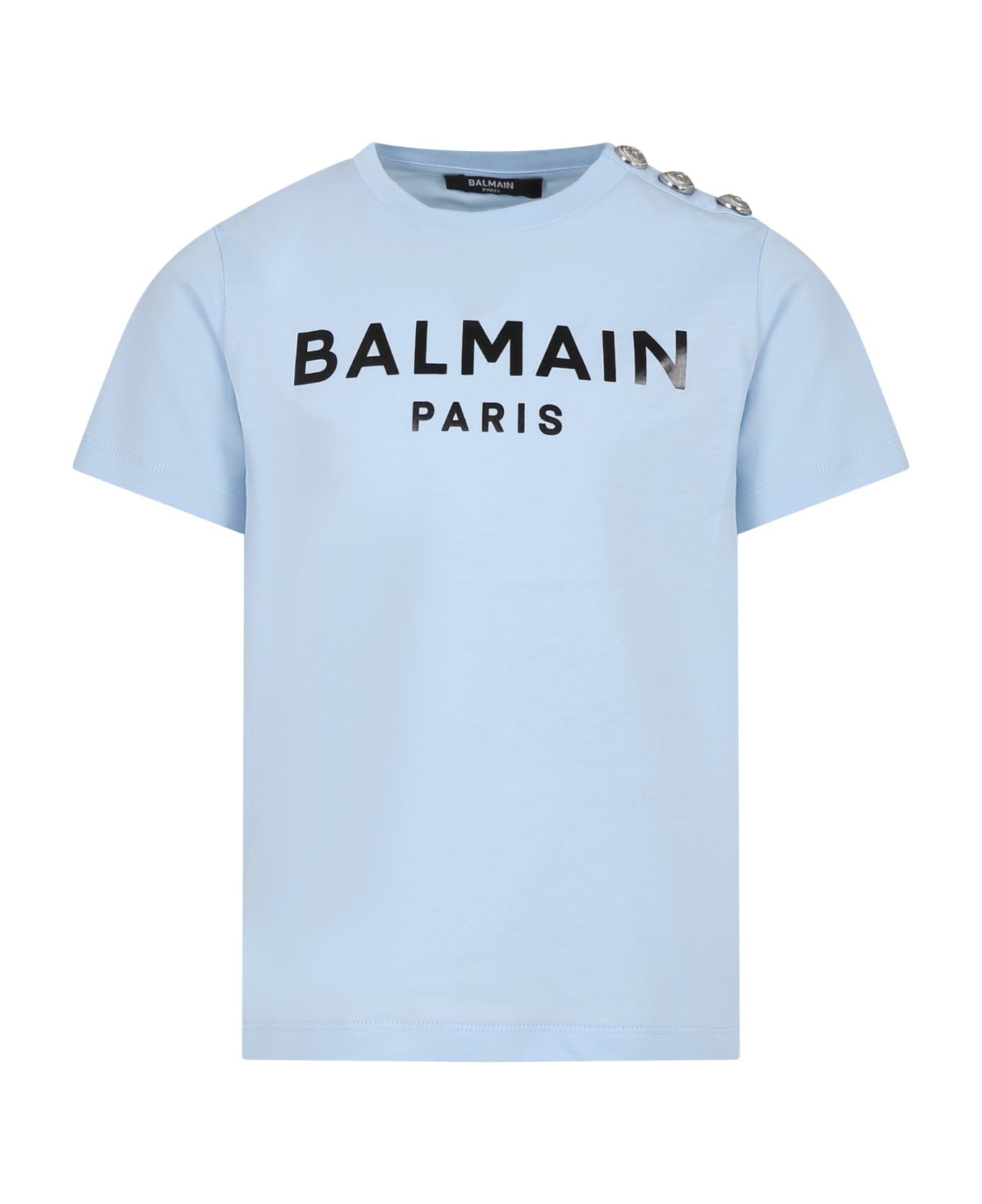 Balmain Light Blue T-shirt For Kids With Logo - Light Blue