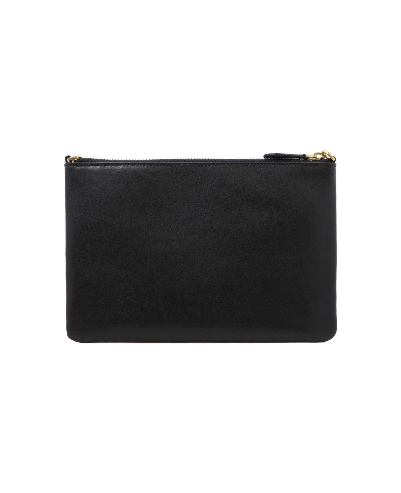 Pinko 'flat Love Bag' Black Shoulder Bag With Logo Patch In Smooth Leather Woman - black ショルダーバッグ