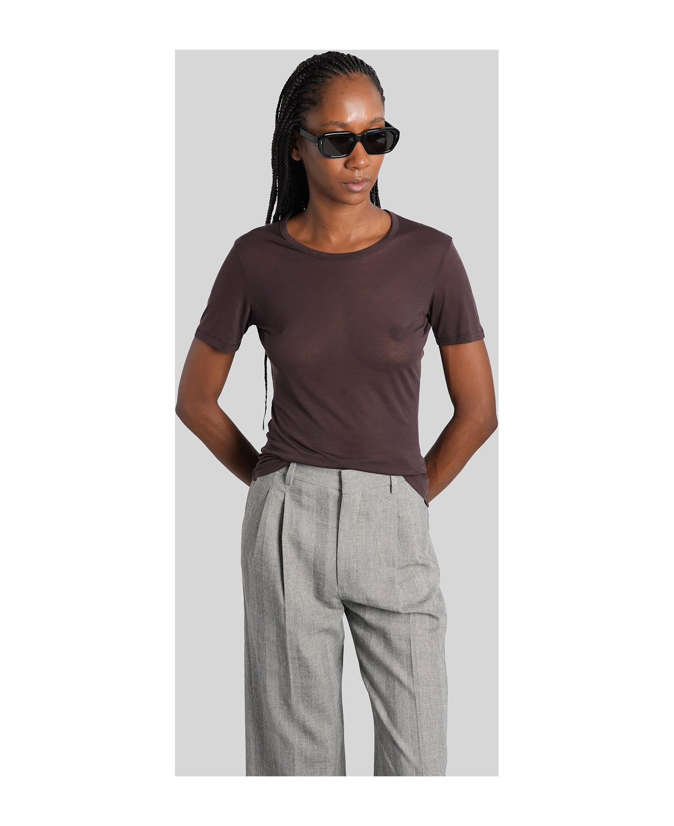Anine Bing Sylvie T-shirt In Brown Wool And Polyester - brown