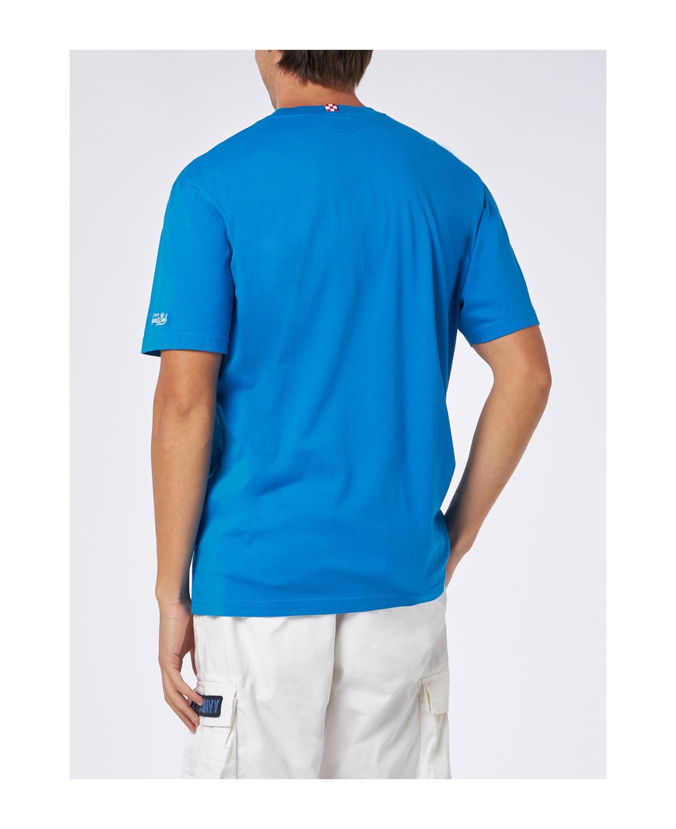 MC2 Saint Barth Man Heavy Cotton T-shirt With St. Barth Padel Club Print - BLUE