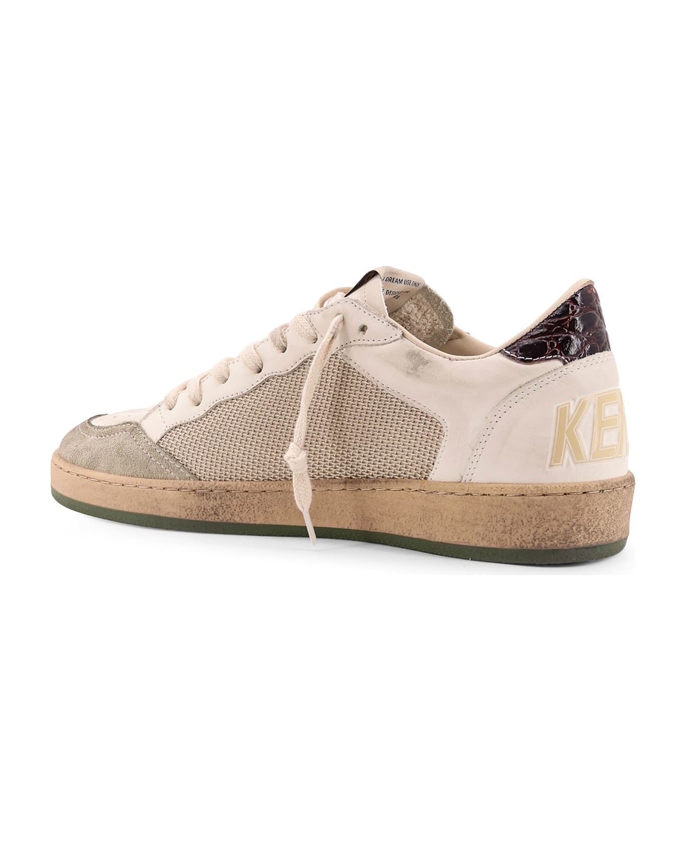 Golden Goose Ball Star Double Quarter Low-top Leather Sneakers With Used Effect - MILK/WHITE/ICE/OLIVE GREEN/ DA