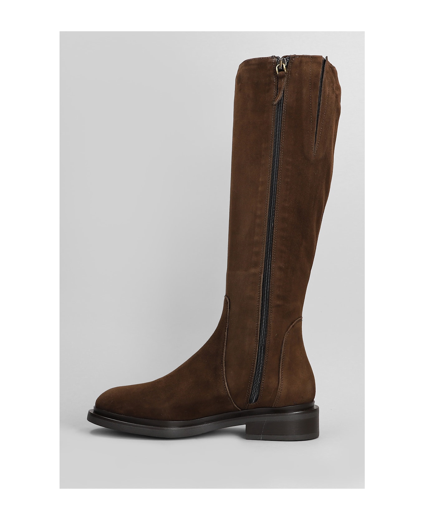 Julie Dee Low Heels Boots In Dark Brown Suede - dark brown