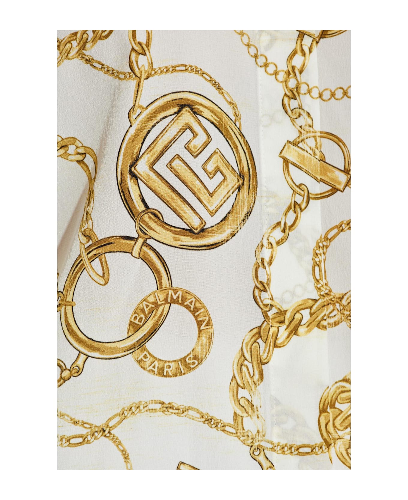 Balmain Silk Shirt With Print - Gad Blanc Or