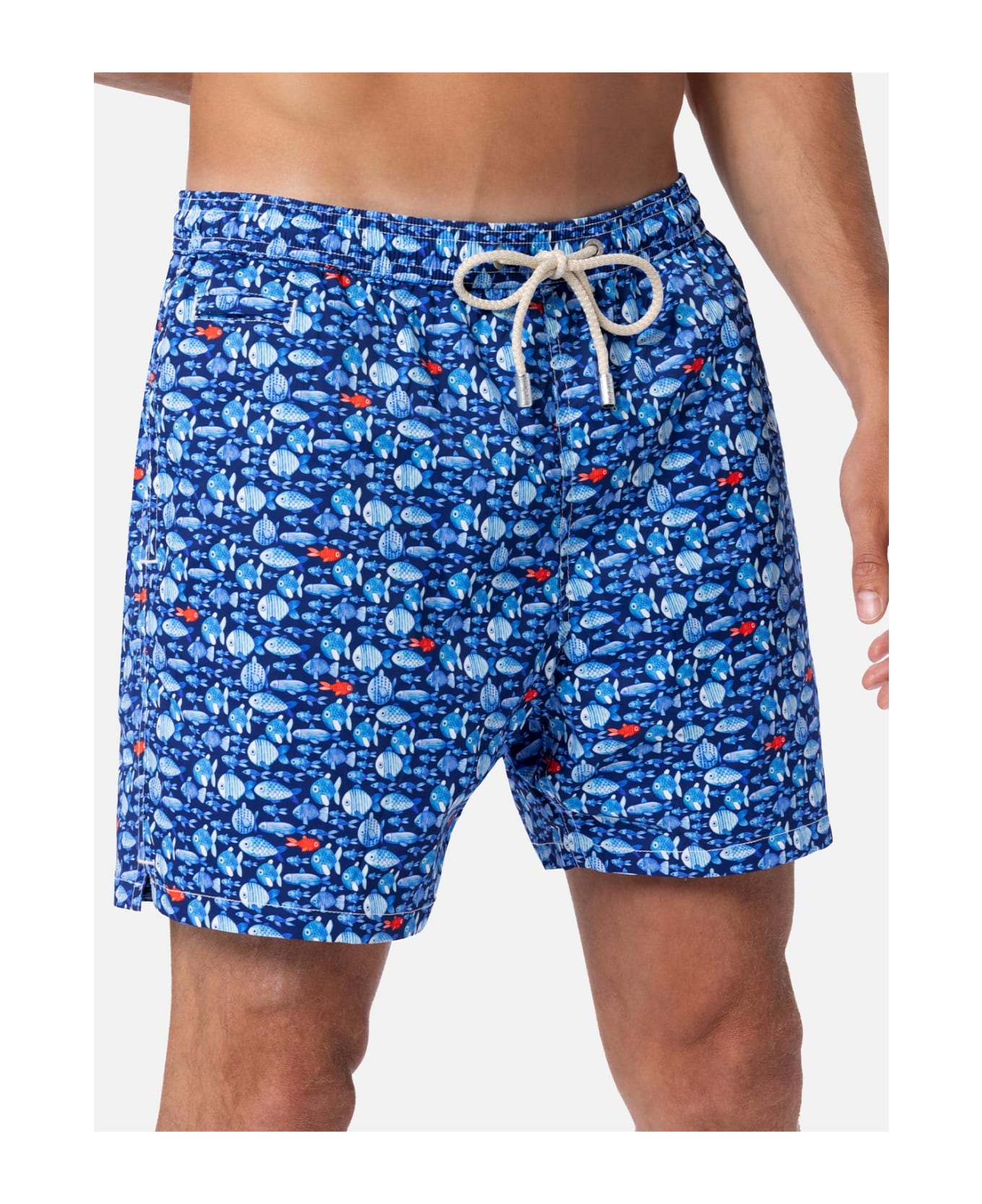 MC2 Saint Barth Comfort Light Classic Stretch Swim Shorts With Fishes Print - BLUE