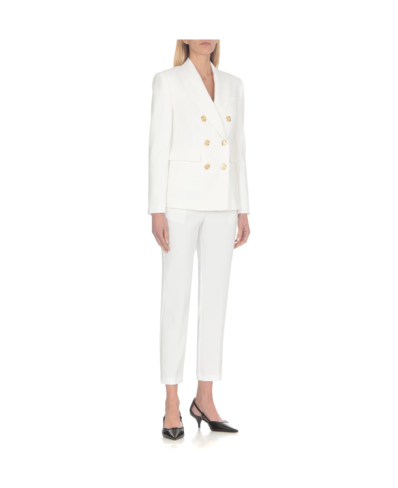 Pinko Double-breasted Blazer With Metal Buttons - White