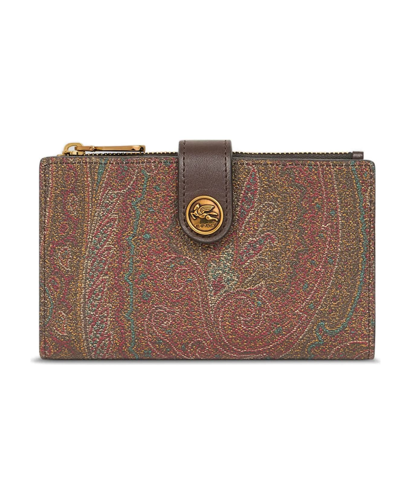 Etro Wallet In Iconic Paisley Jacquard Fabric - Brown