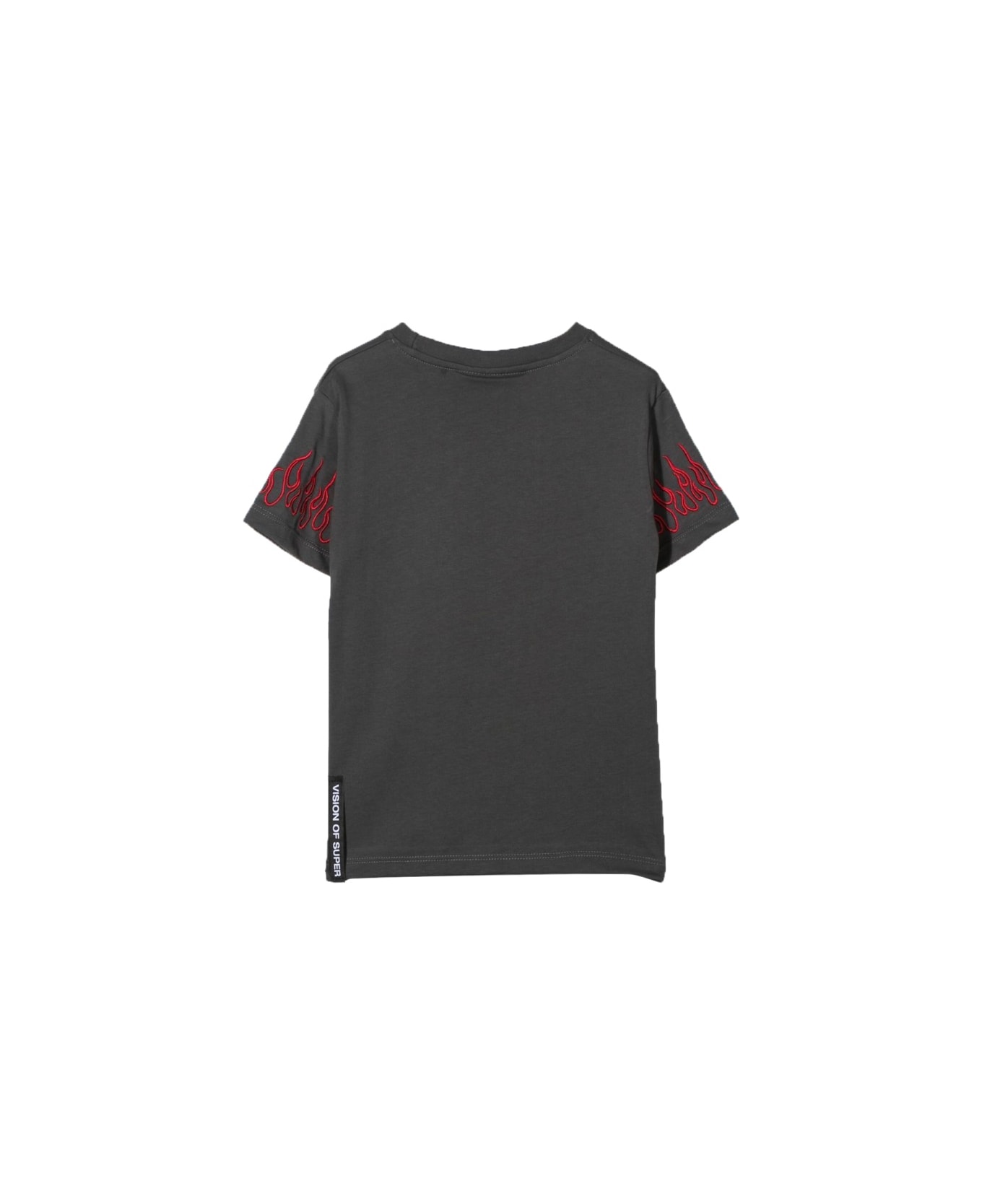 Vision of Super M/c Embroidery Red Flames - CHARCOAL Tシャツ＆ポロシャツ
