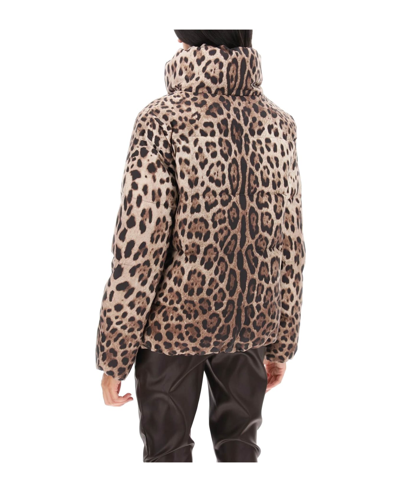 Dolce & Gabbana Leopard Print Padded Jacket - Beige