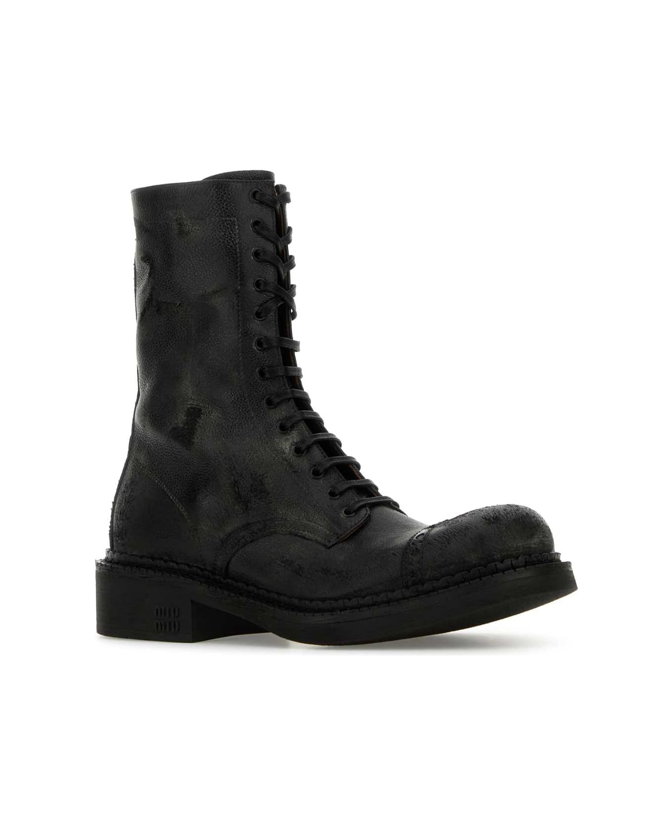 Miu Miu Leather Ankle Boots - NERO