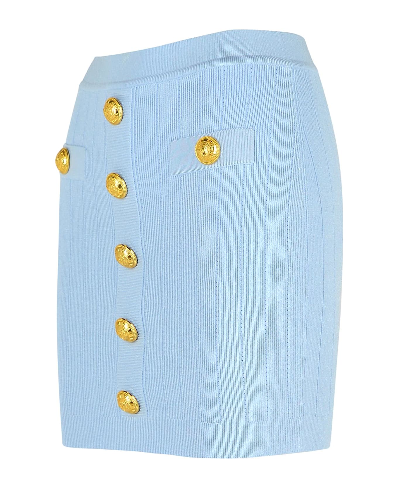 Balmain Light Blue Viscose Blend Miniskirt - Light Blue