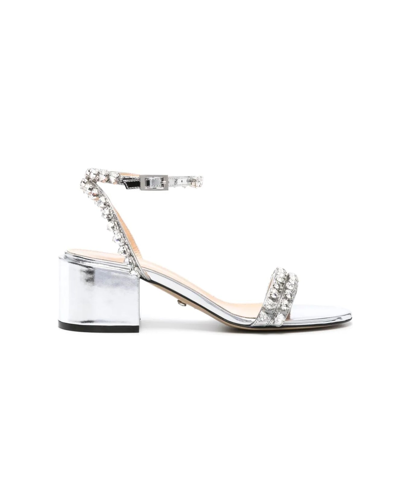 Mach & Mach Audrey Crystal Round Toe Mirror Sandal - Silver