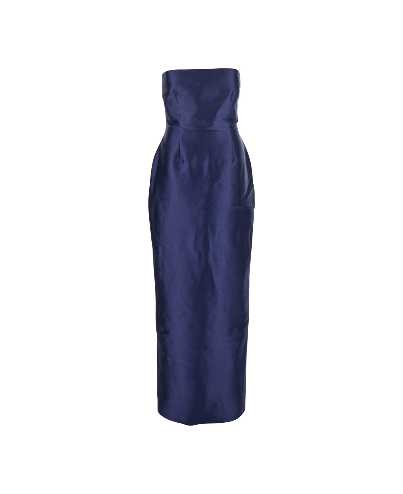 Solace London Lea Blue Long Dress With Rear Cape Insert And Train - Blu