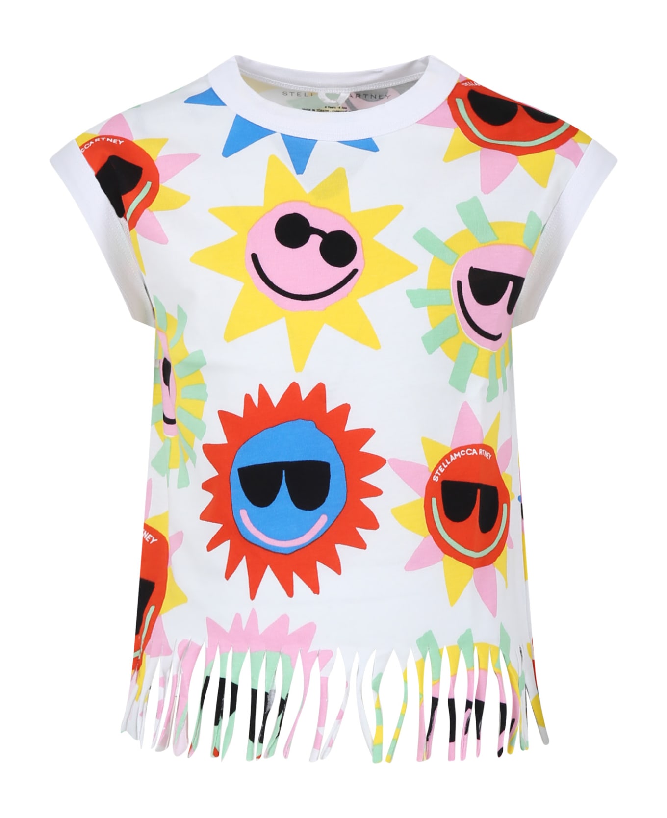 Stella McCartney Kids White Tank Top For Girl With All-over Multicolor Pattern - White