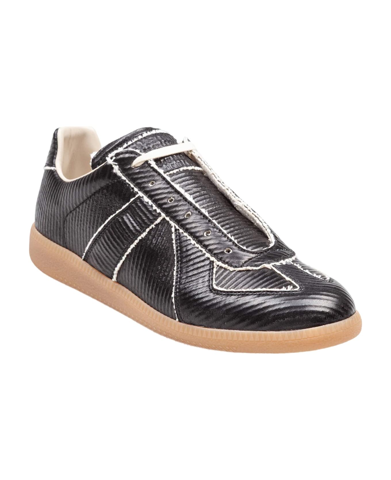 Maison Margiela Replica Sneakers In Shiny Leather With Cotton Inserts - Black