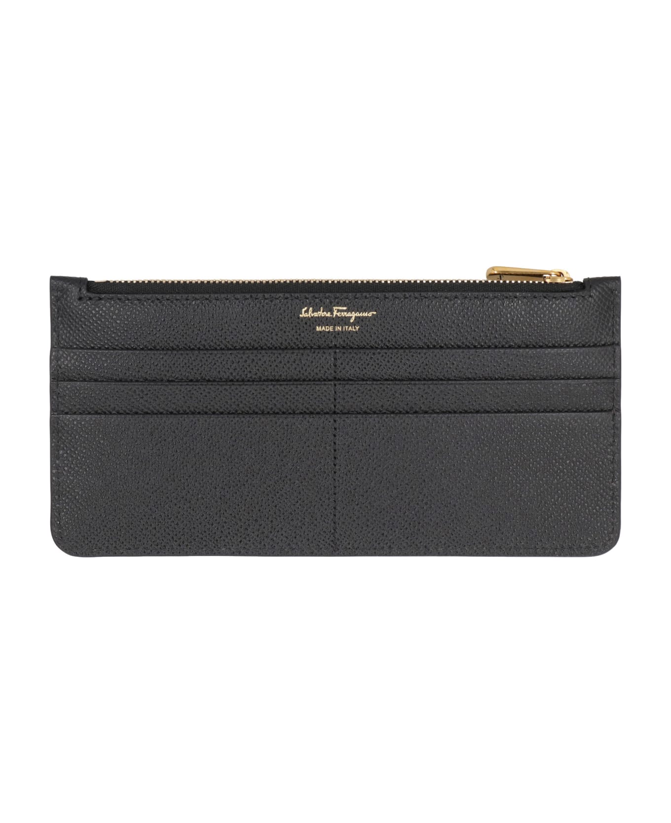 Ferragamo Gancini Logo Detail Leather Card Holder - black 財布