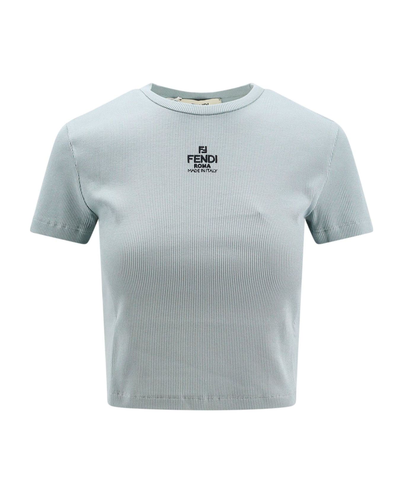 Fendi Logo Detailed Cropped T-shirt - Clear Blue