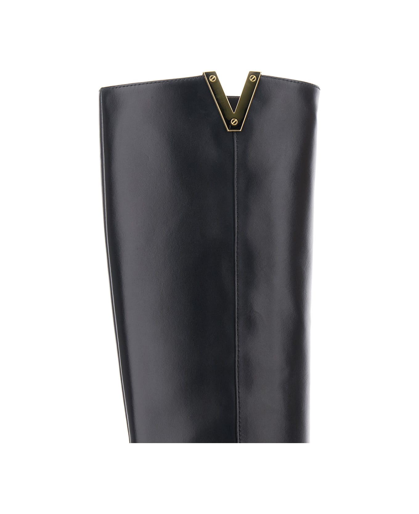Via Roma 15 Black Knee-high Boots With Cut-out On The Side And Logo Plaque In Leather Woman - Black